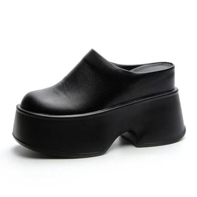 Fashion 11CM New Slippers Natural Cow Genuine Leather Platform Wedge Sneakers Pumps Summer Women ROME Hidden Heels Black Vulcanize Shoes