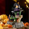 Halloween Village Antique Witch Shoe Shop Lit Building House and Rotating Cauldron Bubble, with Spider Accessories and LED Light