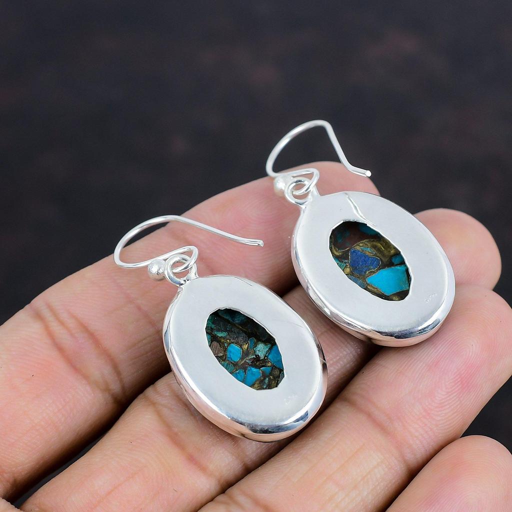 Copper Chrysocolla Earring Real Gemstone Earring Handmade Earrings 925 Sterling Silver Earring Very Pretty Chrysocolla Jewelry Gift For Wife
