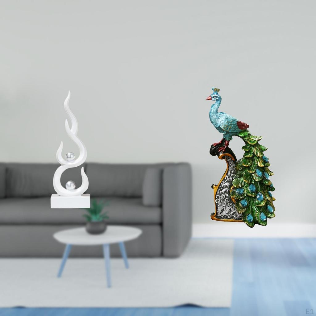 Abstract Flame Resin Figurine Modern Fire Sculpture Craft And Elegant Peacock Animal Statue