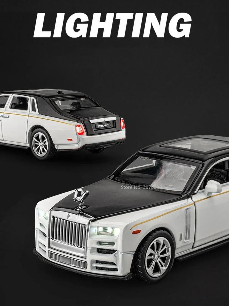 ABBD1 1/36 Rolls Royce Phantom Car Model Alloy Diecast Simulation Toy with Sound Light 2 Doors Opened Toys for Kids Christmas Gifts