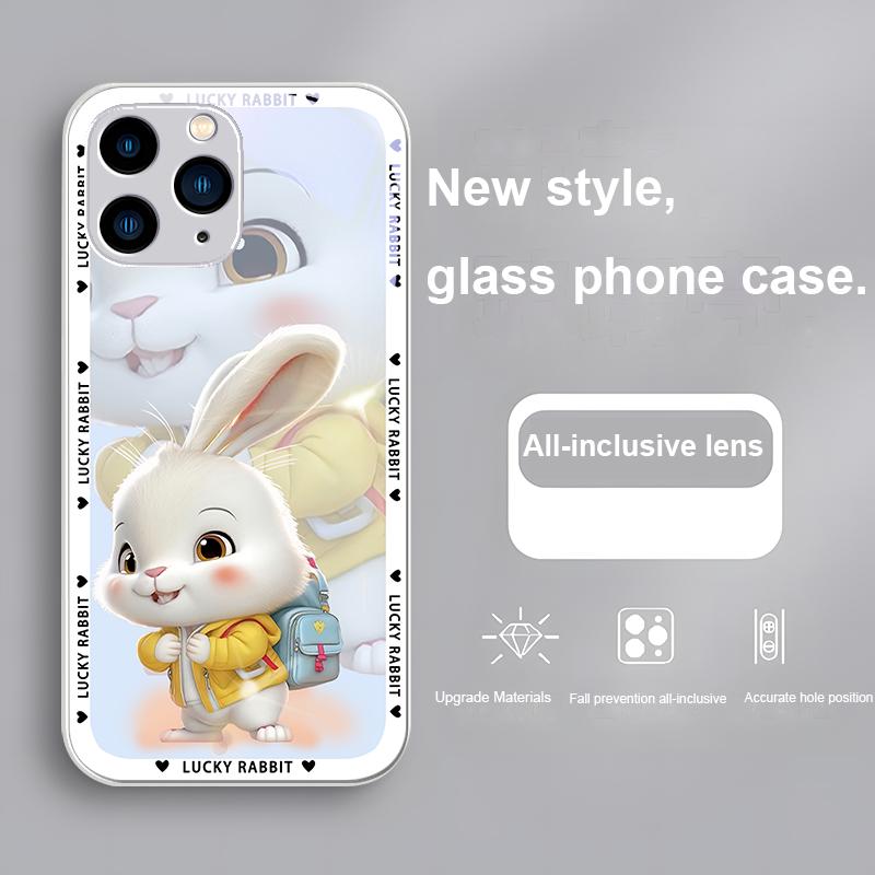 Blue Metallic Paint Tempered Glass Phone Case for Iphone 14 13 12 11 Pro Max X XS XR 7 8 Plus 2020 SE Jacketed Backpack Rabbit