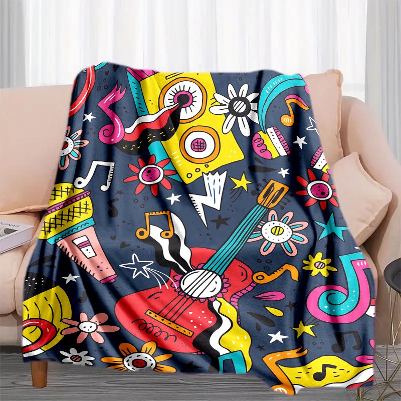 1PC Musical Elements Printed Blanket, All Season Lightweight Home Office Outdoor Nap Multifunctional Blanket A10