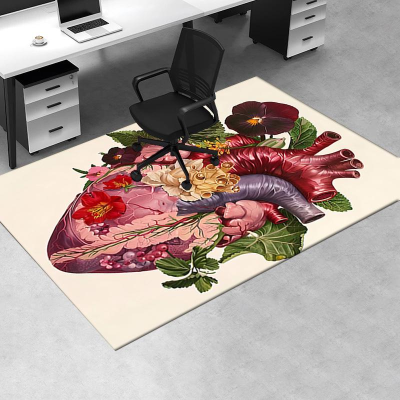 Heart Flower Theme Chair Mat Office Carpet: Oversized Rug for Home Decor, Sofa Carpet, Desk Mat - Perfect Gift for Any Room In Bedroom or Li