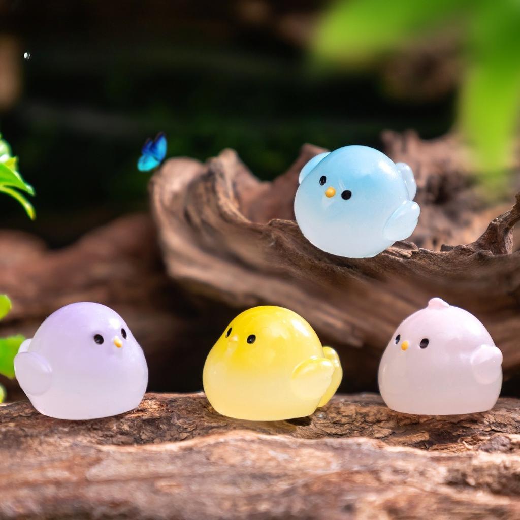 50Pcs Luminous Mini Resin Cute Small Skylark Chicken Figurine Micro Landscape Fairy Garden Miniatures Home Decor Diy Accessories