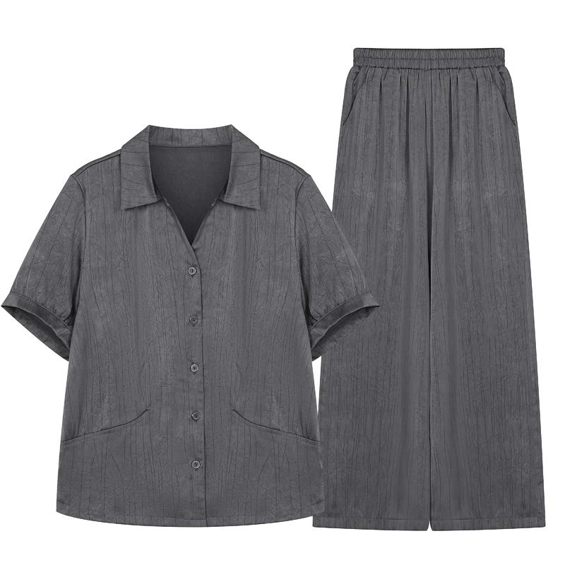 Women's Plus Size 2-Piece Set, Short Sleeve Button Top & Wide Leg Pants (XL-5XL)