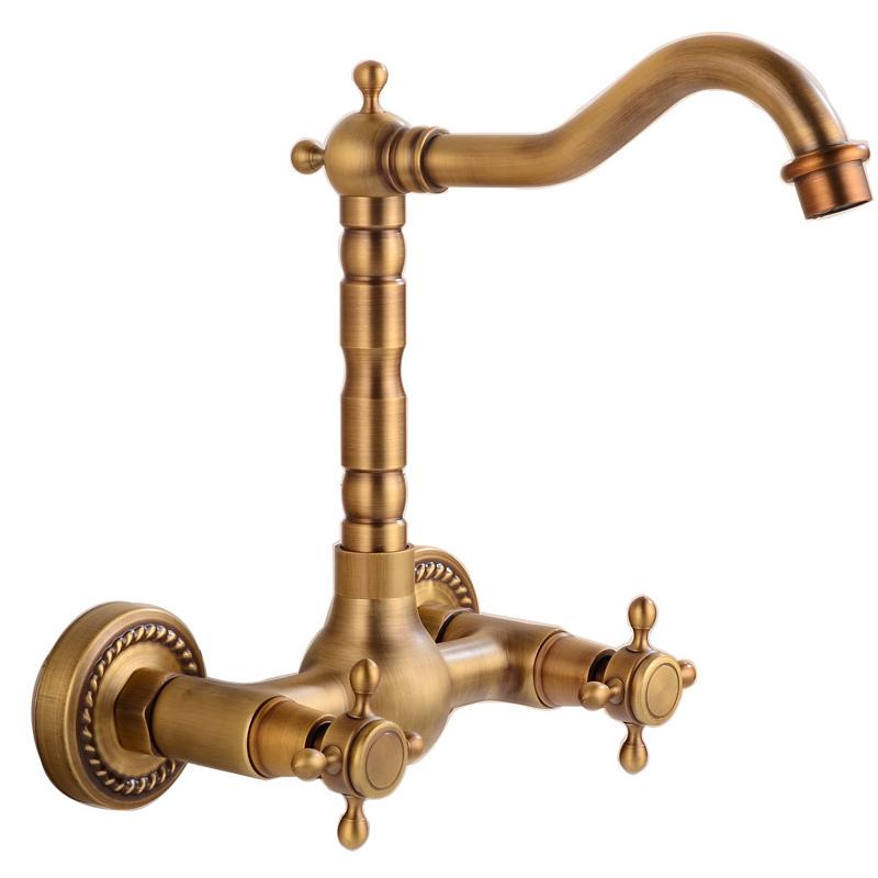 Antique Wall Mounted Basin Faucets Bathroom Black Dual Handles Bathtub Faucet Hot Cold Water Mixer Tap Torneira Do Banheiro Gold