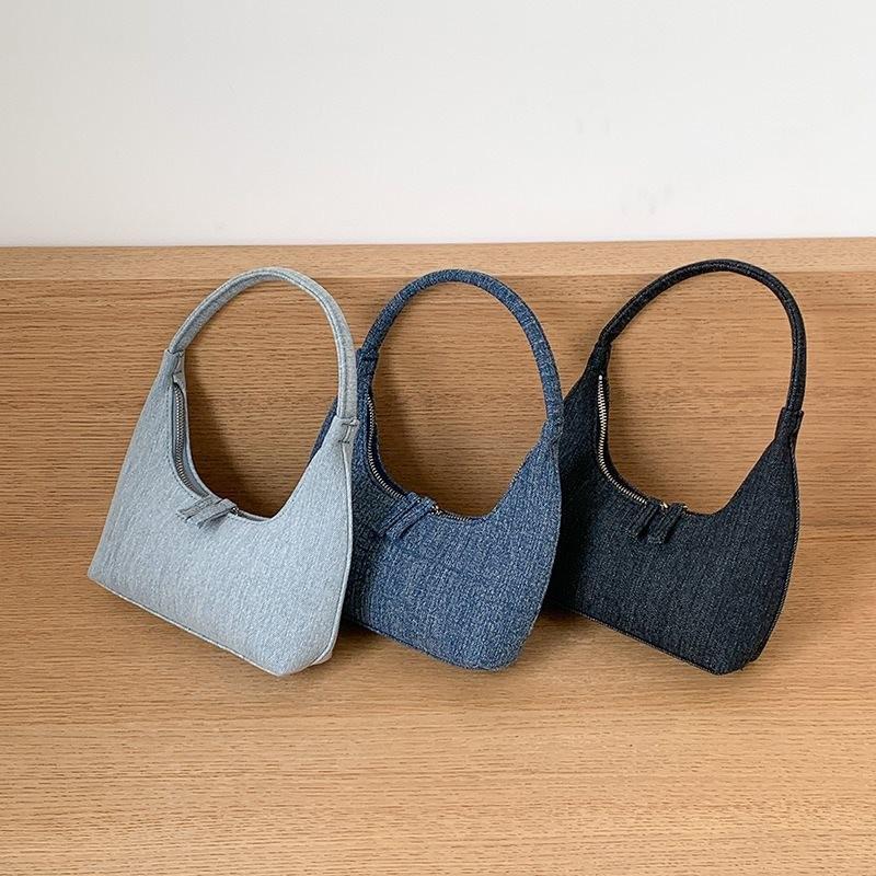 Elegant 2023 New Korean Style Moon Handbag Chic Denim Tote Bag For Women