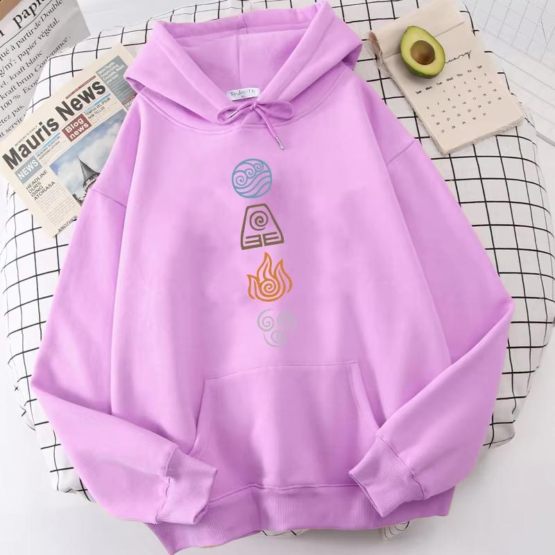 2025 Avatar The Last Airbender Hoodie Water Air Fire Earth Four Elements Print Black Anime Oversized Sweatshirts Harajuku Unisex