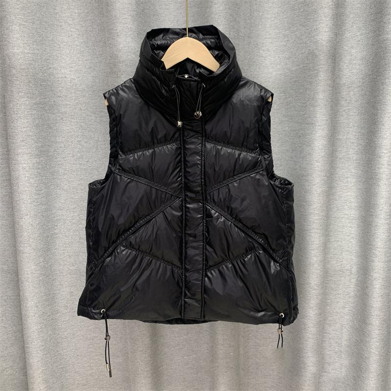 Invierno mujer cuello alto Color sólido sin mangas chaleco cálido cuello alto suelto Chic pato blanco abajo abrigo