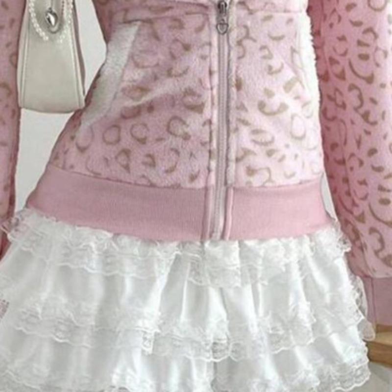 TrendHub Y2k Oblečení Mikiny Dámské Topy Leopard Podzim Zima Retro Mikiny Japonský Styl S Kapucí Sudaderas Mujer