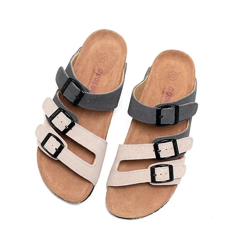 Fashion Cowhide Cork Slippers Summer Wear Fashion Versatile Women's Shoes New Sandals Beach Sandals Fashion Velvet Flip Flops