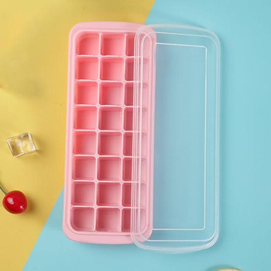 Ice Cube Tray Large Capacity with Cover Silicone 24 Grids Easy Release Ice Cube Trays Kitchen Tool