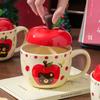 Christmas Gift Apple Ceramic Cup with Lid Spoon Cute Mug for Girl Girlfriend Practical Birthday Gift