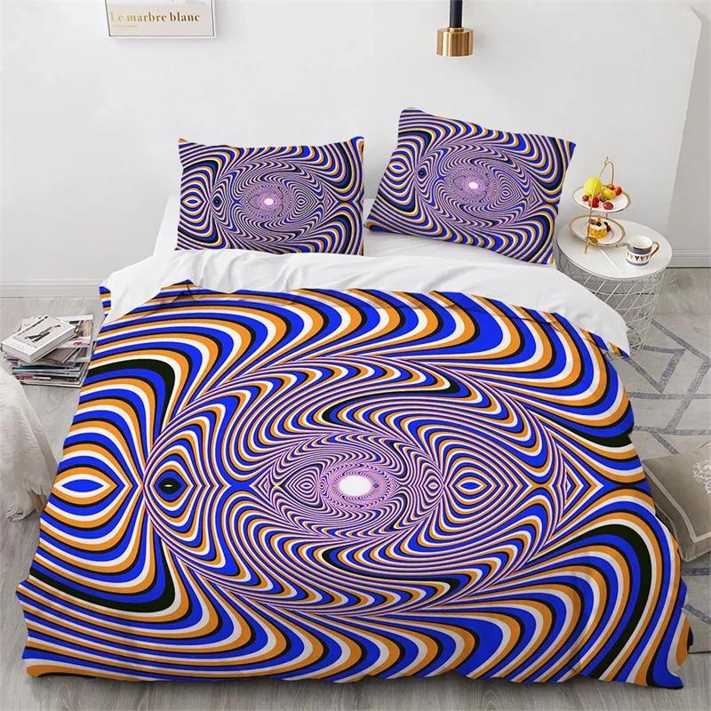 Abstract Geometric Duvet Cover Queen Psychedelic Spiral Swirl Bedding Set Microfiber Quilt Cover For Kids Teen Girls Room Decor