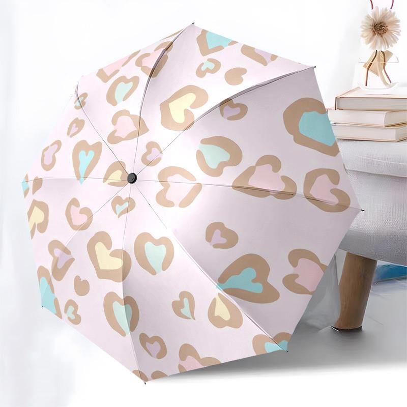 1pc Pastel Heart Leopard Print Umbrella with Plastic Handle,Compact & Stylish,Cartoon Pattern,Outdoor UmbrellaPT283
