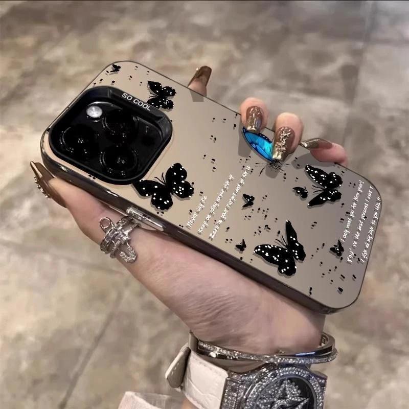 English Ink Dot Butterfly Is Suitable for Apple iPhone16/17Pro Mobile Phone Case 14 Color Silver 15 Matte 12 Silver 13/x