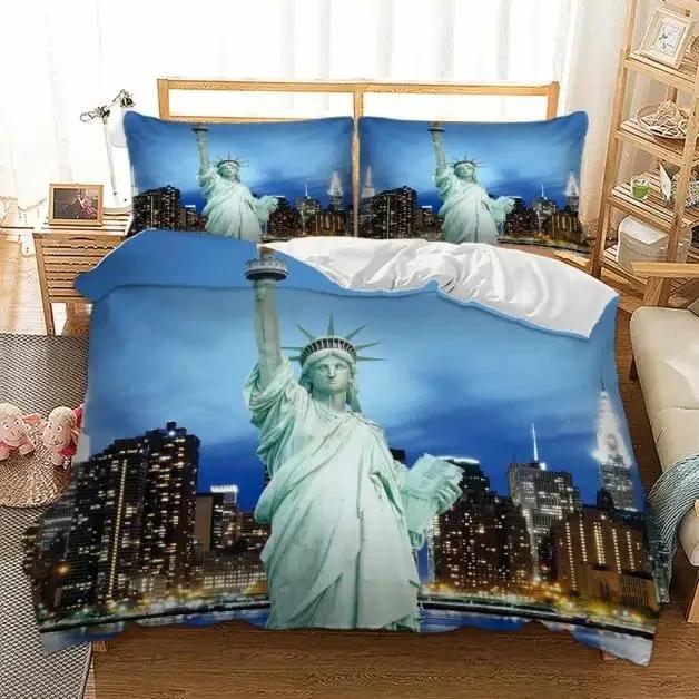 Paris Tower London City Scenery Big Ben Red Telephone Booth Bus Print Bedding Set Quilt Duvet Cover+Pillow Case US AU EU Size