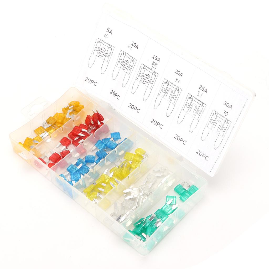 120PCS Car Blade Fuse Set Mini Universal 5 10 15 20 25 30A for Motorcycle Vehicle
