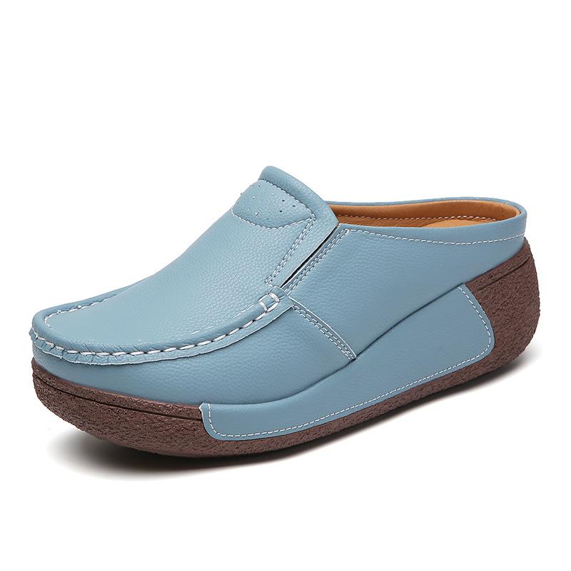 Summer Wedges Shoes Platform Slippers Women Genuine Leather Black White Thick Sole Casual Comfort Slides Woman