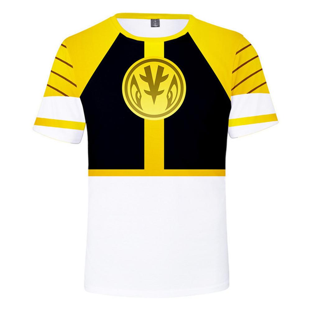Yellow Black White Split Ranger Costume T-Shirt Unisex Power Rangers Emblem 3D All Over Print Cosplay Short Sleeve Casual Tee