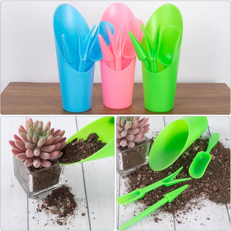 4PCS-Set Garden Shovel Hand Tools Transplanting Succulent Cultivation Digging Scoops Kits Plastic for Flower Planting Bonsai Potting Soil Indoor
