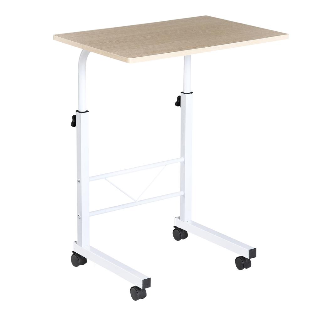 Side Table Height-Adjustable Coffee Table Mobile End Table with Wheels Locking Brakes C-Table Particleboard Steel Iron Plastic White Maple Color 60 x