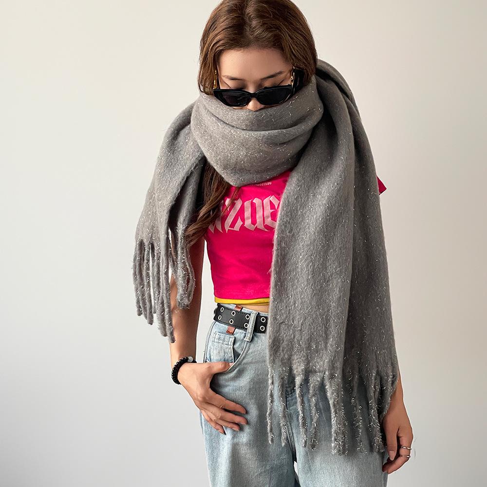 Winter fashion versatile scarf solid color mohair thickened warm scarf women's shawl
