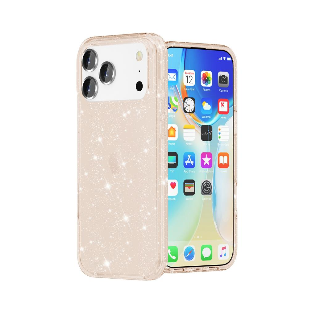 For iPhone 17 Pro Case Sparkly Powder Glitter Shiny Soft TPU + Hard PC Back Cover