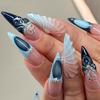 1 Set Almond False Nails Full Cover Stick on Nails 3D Flower Press On Nails French Artificial Nails Manicures Supplies