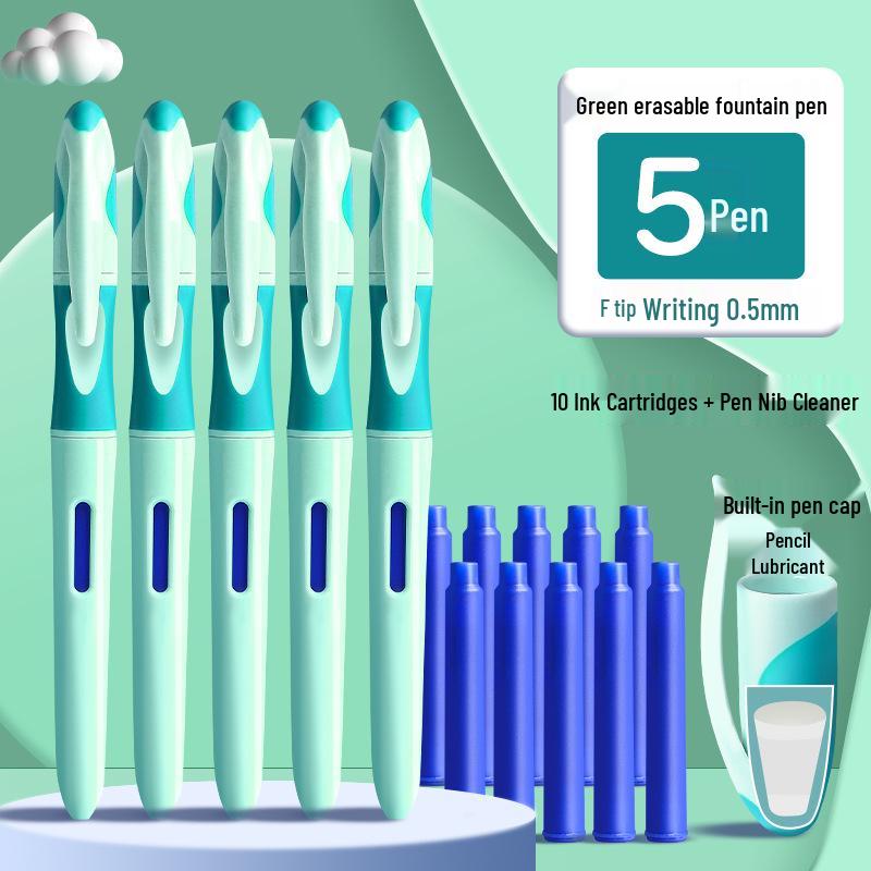 Erasable Heat-Sensitive Fountain Pen for Third-Graders, Ergonomic Design with Replaceable Crystal Blue Ink Cartridge