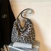 Leopard Print Plush Bag for Women  Large Capacity  Autumn and Winter  New Item  Furry  University Student  Class Bag  Commuting