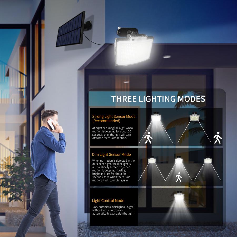228LED Solar Light Outdoor Waterproof with Motion Sensor Floodlight Remote Control 3 Modes for Path Patio Garage Backyard Street