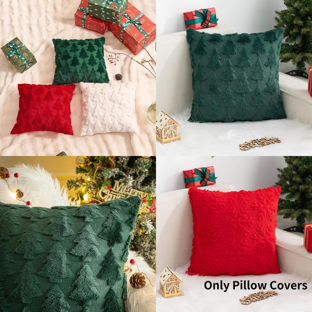 Cozy Christmas Holiday Pillow Cover Snowflake Christmas Tree Design For Home Dcor