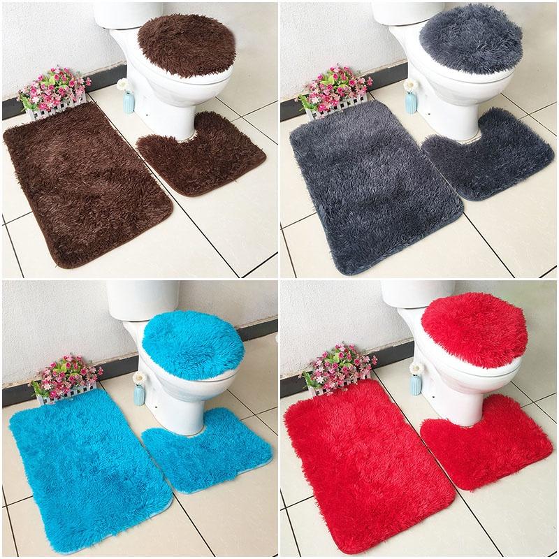 Shaggy Faux 3pc Soft Bathroom Set Bath Mat Contour Rug Toilet Lid New Cover