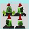Ulkige Grinch-Maske und grünes Fellhandschuh-Set, ideal für Weihnachtsfeiern und Halloween-Feiern