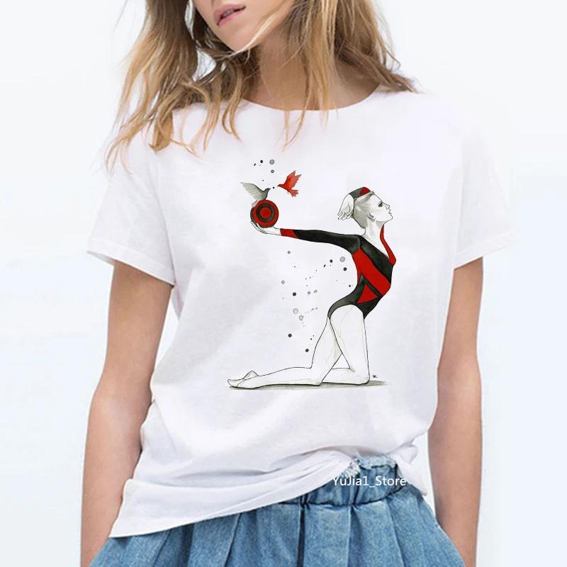 Summer 2024 Watercolor Ballet Dancer Printed Girl Black T Shirt Kawaii Gymnastics Dance Lover Gift Tee Shirt Femme Custom Tshirt