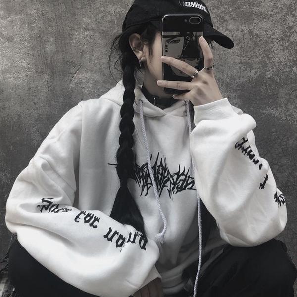 Mujer Ropa de calle suelta Sudadera negra Punto Estampado con capucha  Sudaderas con capucha Moda Moletom Sudadera con capucha larga Mujeres Tops  Dropshipping comprar a buen precio — entrega gratuita, reseñas reales