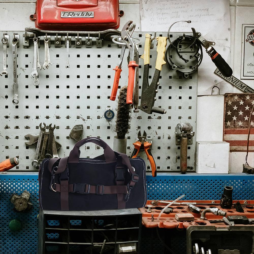 Heavy-Duty 15-Pockets Roll Waterproof Tool Roll Up Bag Compact Waxed Canvas Tool Roll Electrician