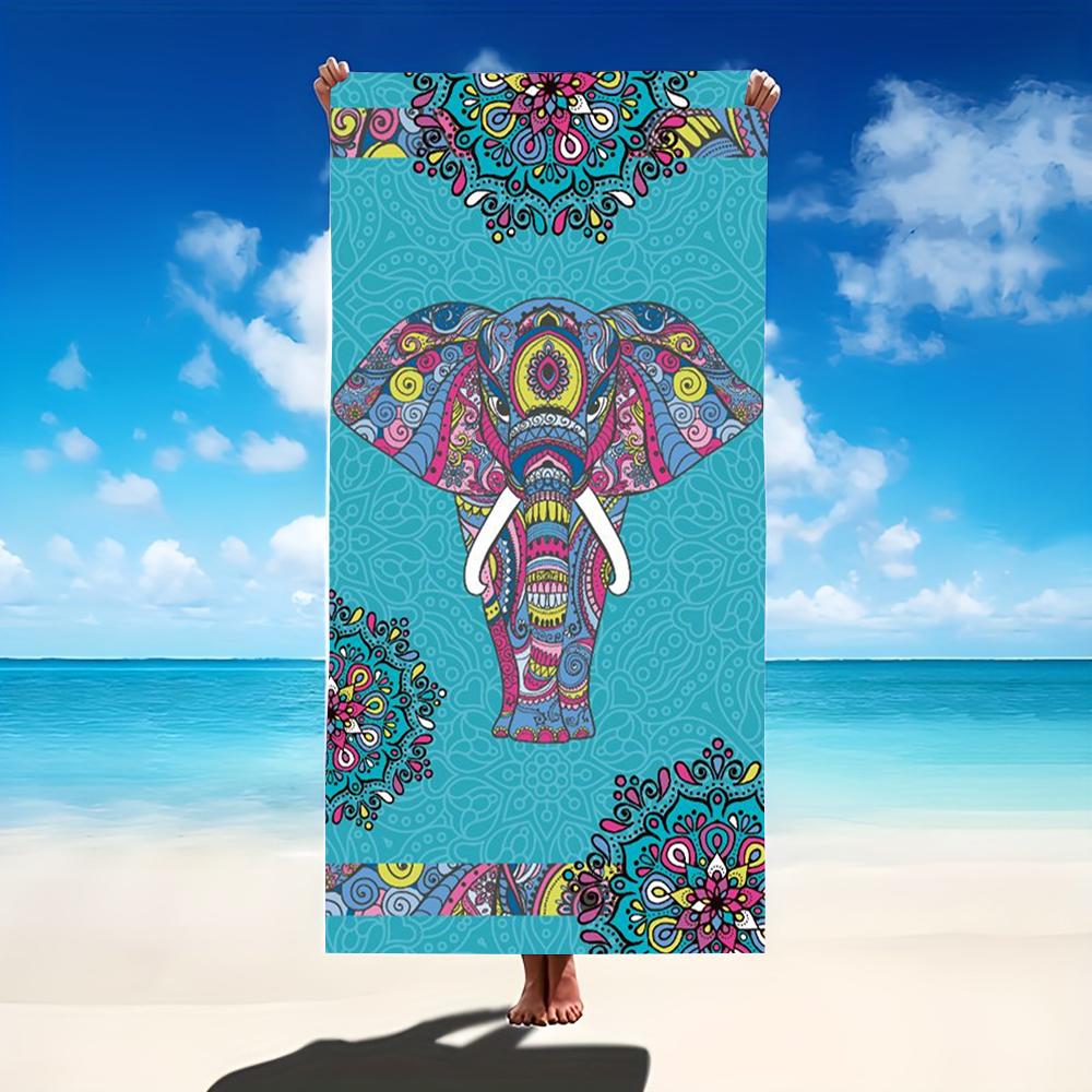Boho Mandala Elefant Blumendruck Strandtuch, Sandblock-Stoff für Ausflüge ans Meer, Pool-Entspannung, Küstenpicknicks & Urlaub