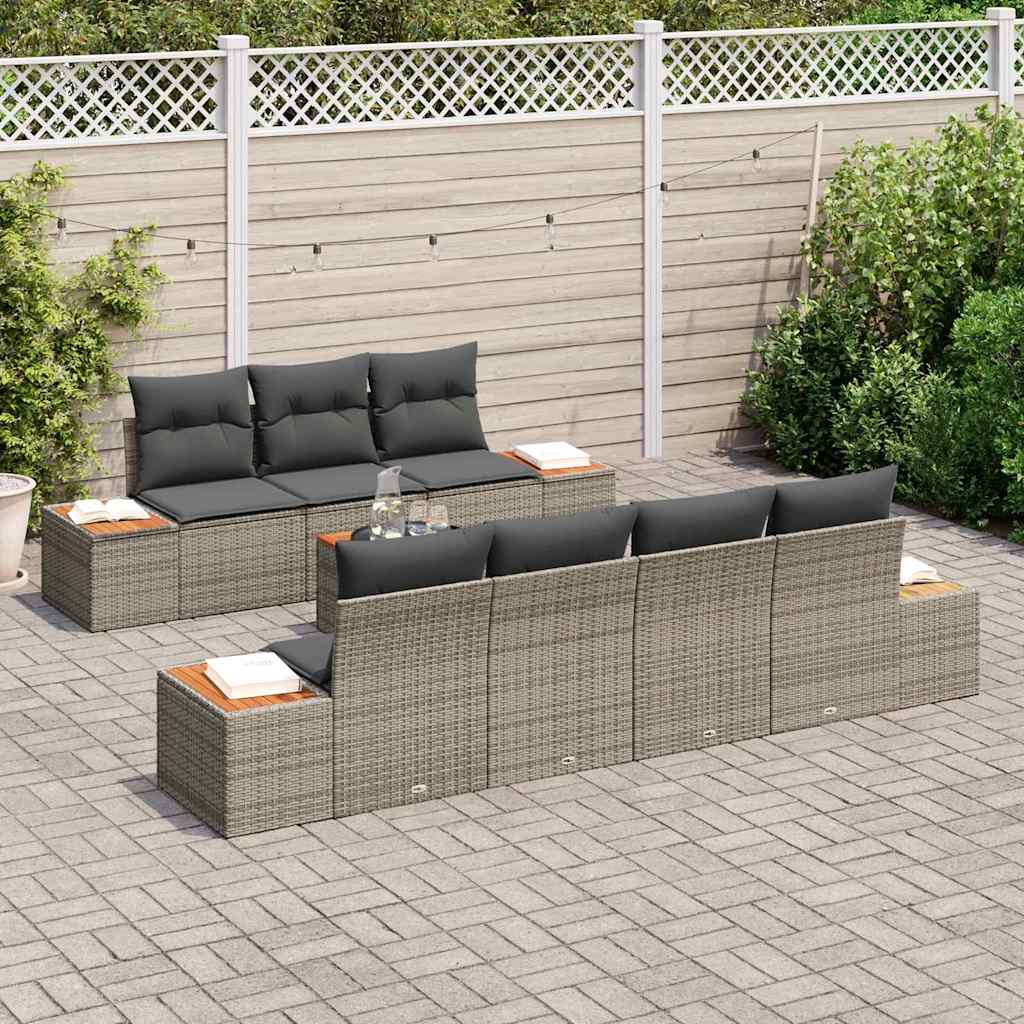 Garden Sofa Set with Cushions and Storage 8 Pcs Grey Poly Rattan