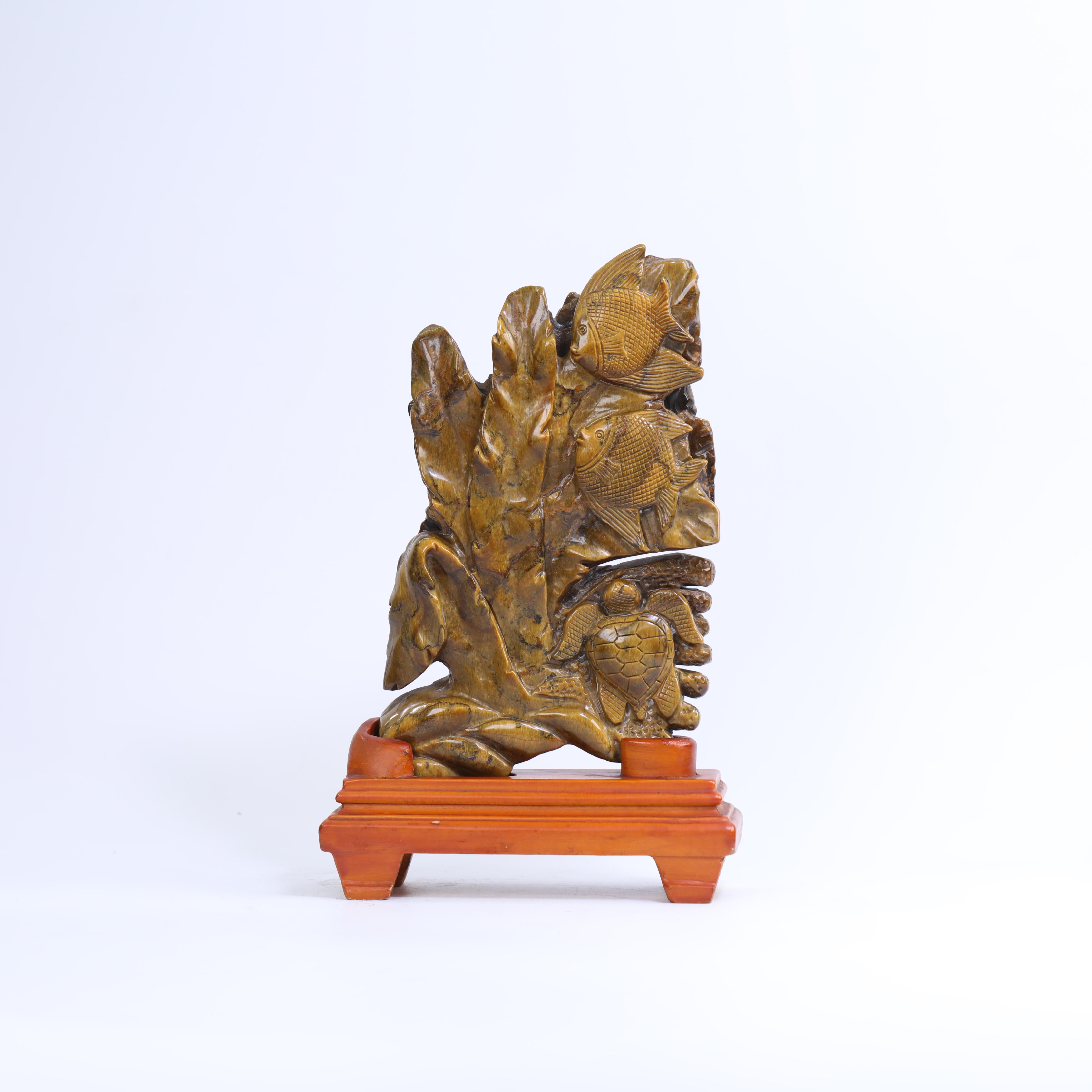 Hand-Carved Fish Artwork From Tiger s Eye - Exquisite Craftsmanship (Gold,One Size) золотой