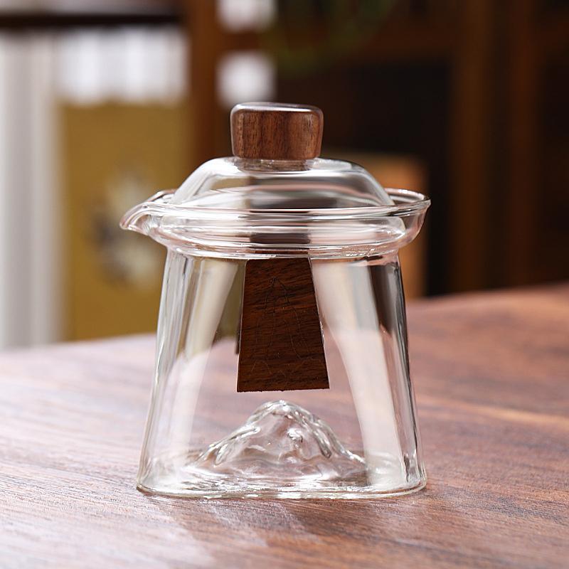 

Bottom Mountain View Heat-resistant Glass Gaiwan Tea Tureen With Scald Proof Wood Chips Kung Fu Tea Set Tea Cup and Bowl Teaware 300ml чистый