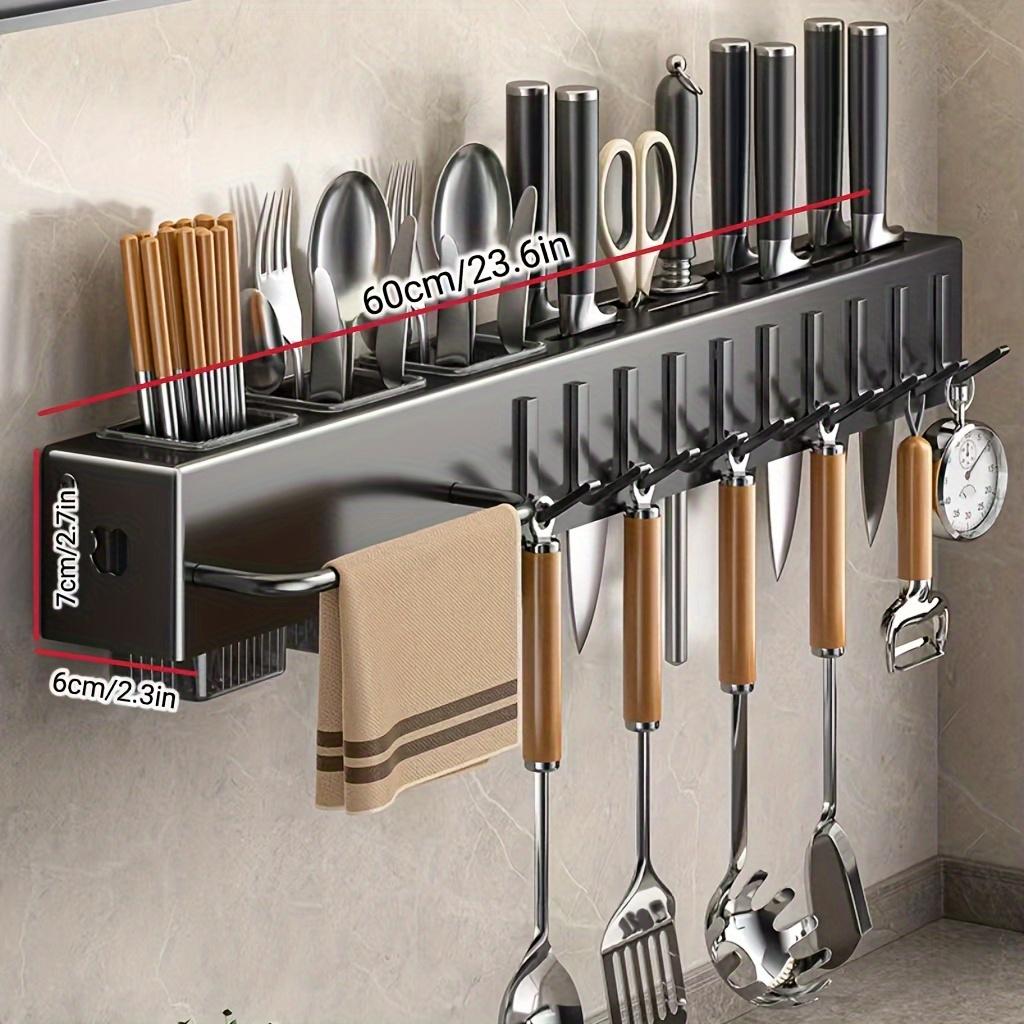 Carbon Steel Wall-Mounted Kitchen Organizer Rack with Hooks for Knives, Cutting Boards & Utensils - Ideal for Kitchen Decor, Knives for Kitchen