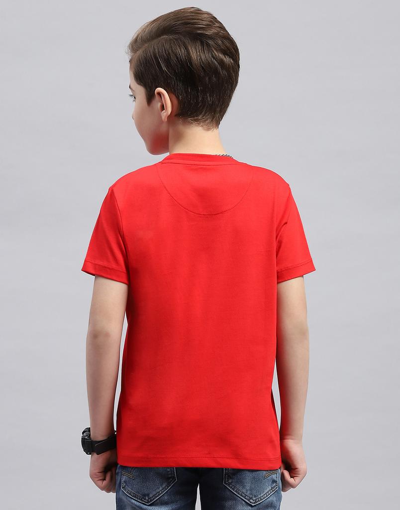 MONTE CARLO Boys Red Printed Round Neck Half Sleeve Regular Fit T-Shirt