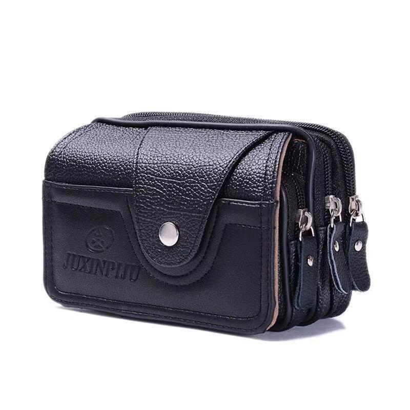 

Man Waist Bag PU Leather Men Casual Design Small Waist Bag Fashion Zipper Bum Bag Waist Pack Male Waterproof Phone Pouch чорний
