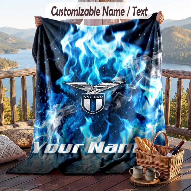 Flannel Blanket Lazio FC Print Custom Name Text Soft Throw for Sofa Bed
