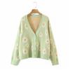 Women's  And Winter Fashion Flower Cardigan Sweater V-neck Long-Sleeved Sweater Women