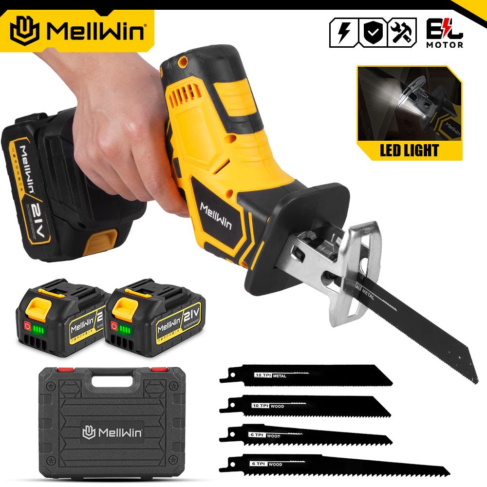 MELLWIN Brushless Electric Reciprocating Saw With 4Saw Blades Metal Wood Cordless Electric CutSaw Tool For Makita 18VBattery Pin