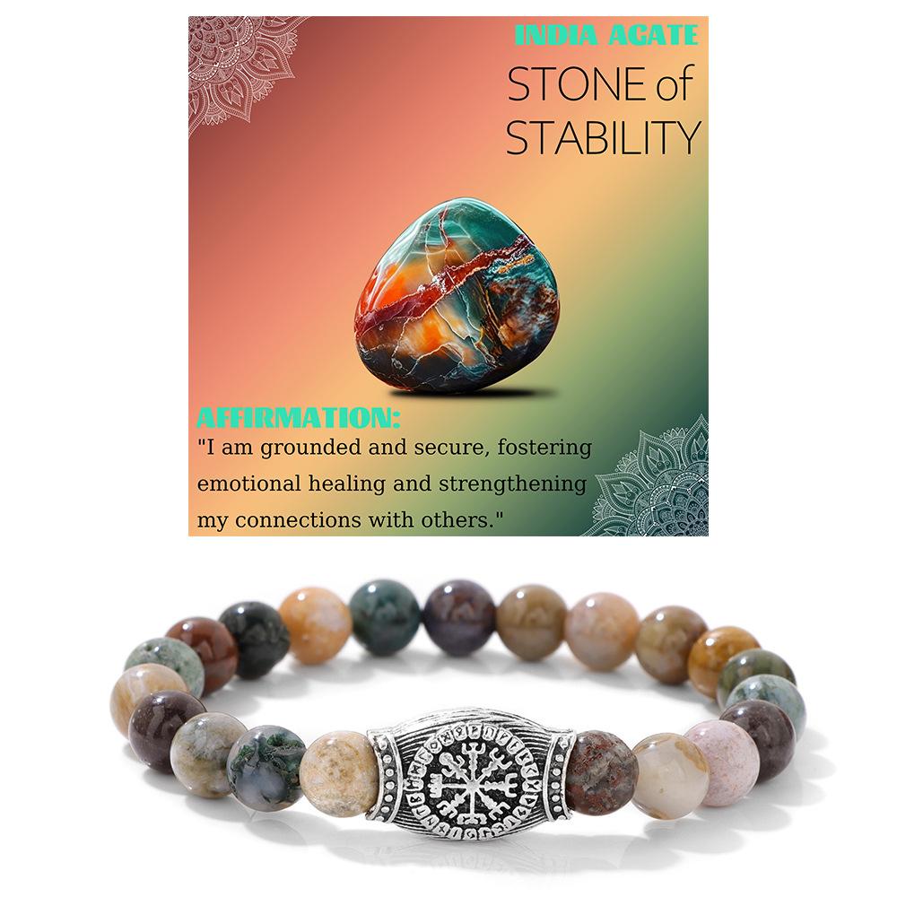 Viking Inspired Beaded Bracelet Stone Gemstone Rune Style Unisex Jewelry Gift
